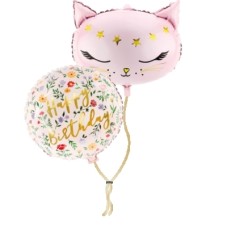 Balloon bunch Glossy Cat 'Happy Birthday' flowers